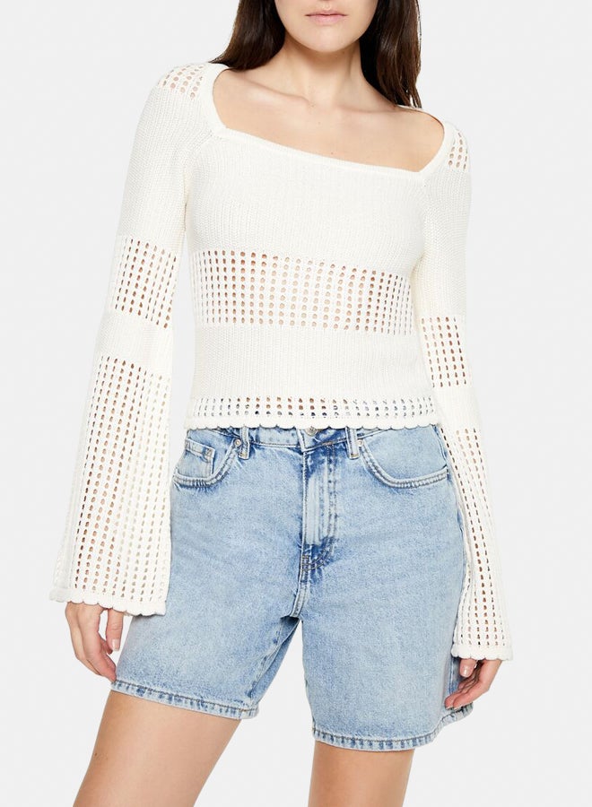 FOREVER 21 Open-Knit Bell-Sleeve Sweater - Image 1