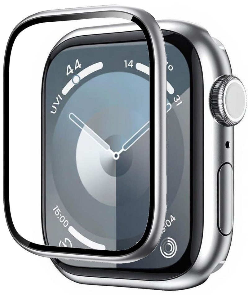 Mr Shield Mr.Shield Tempered Glass Screen Protector Guard For Apple Watch Series SE 7 8 9 40mm, Titanium Alloy [Upgrade Zero Bubble] [Metal Frame] - Silver - Image 1