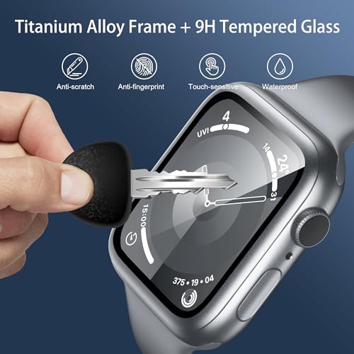Mr Shield Mr.Shield Tempered Glass Screen Protector Guard For Apple Watch Series SE 7 8 9 40mm, Titanium Alloy [Upgrade Zero Bubble] [Metal Frame] - Silver - Image 3