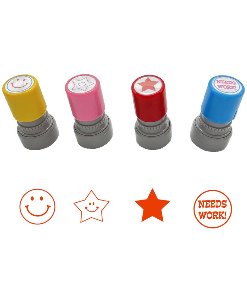 Pack of 4 Sorted Teacher Stamp BOYIDEW SelfInking Rubber Stamps PreInked Review Photosensitive Star Stamps for Teachers Education Grading