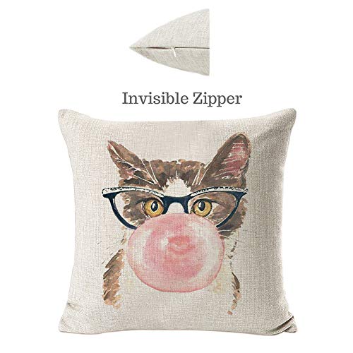 NYDECOR Throw Pillow Covers Cat Pillow Cases Animal Kitty Pillowcase Cotton Linen Cushion Cover for Couch Bed Sofa Patio Car,18" x 18",Set of 4 - Image 2