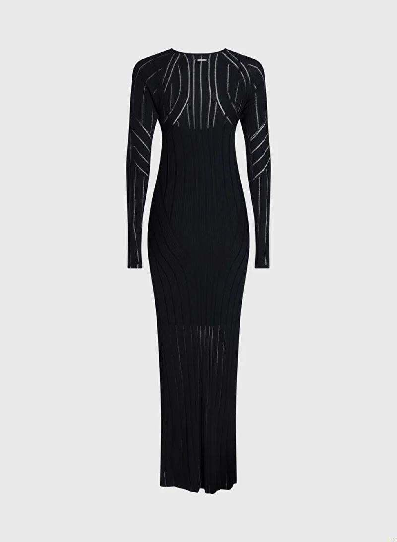 CALVIN KLEIN black Ribbed Knit Maxi Dress for Women | Best Price UAE