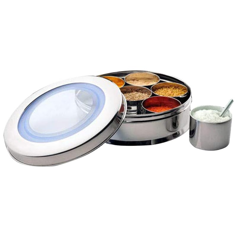 JVL طقم علب توابل مطبخ من الفولاذ المقاوم للصدأ مع سبعة أوعية سعة 200 مل لكل منها متوسط ST2 - Image 1