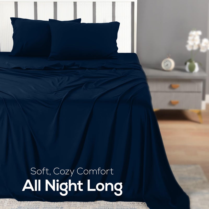 Utopia Bedding Queen Sheet Set - Jersey Knit Sheets 4 Piece â€“ Cotton â€“ Soft T-Shirt Stretchy Sheets (Queen, Navy) - Image 4