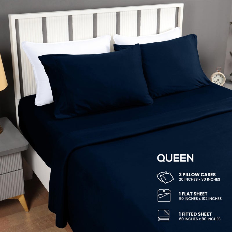 Utopia Bedding Queen Sheet Set - Jersey Knit Sheets 4 Piece â€“ Cotton â€“ Soft T-Shirt Stretchy Sheets (Queen, Navy) - Image 2