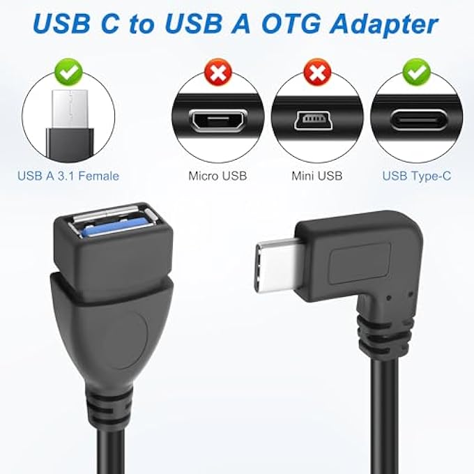 rayihni USB C TO USB 3.0 ADAPTER, 90 DEGREE USB 3.1 C MALE TO USB 3.0 A FEMALE OTG CABLE 5GBPS DATA & CHARGING CORD FOR PHONES TABLET PC LAPTOP (BLACK, 0.25M) - Image 2