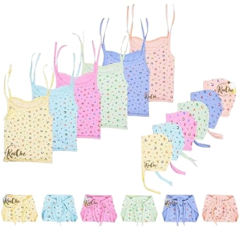 KmCho New Born Baby Clothes Jhabla Set | Baby Dress | Infants Clothing | Nappy | Caps | Cotton | Sleepwear | Casual | Gift Combo (0-6 Months), Multicolor, Pack of 6 - Image 1