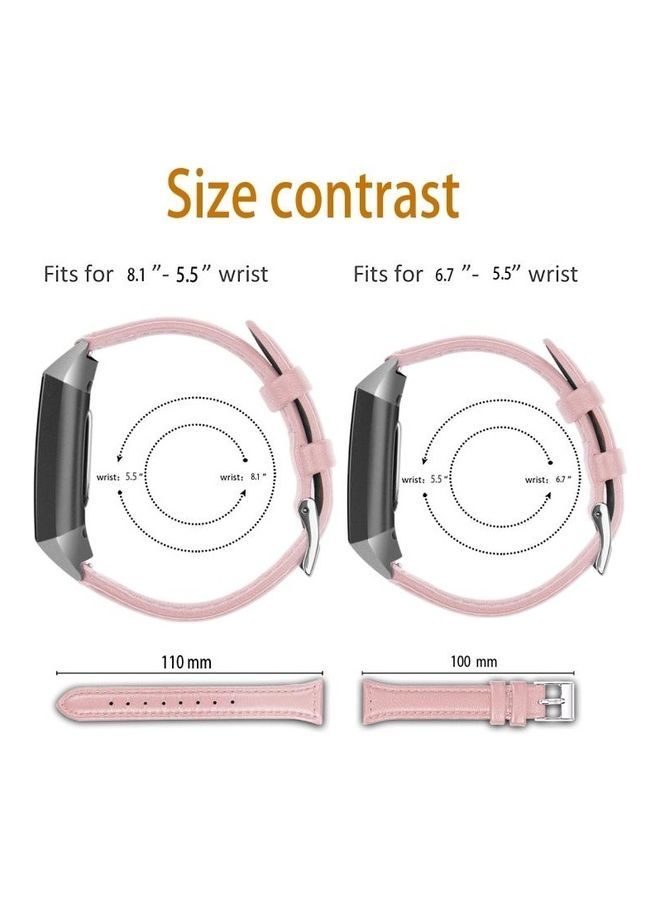 NIBEMINENT Slim Steel Head Leather Strap For Fitbit Charge 3/4 Rose Pink - Image 3