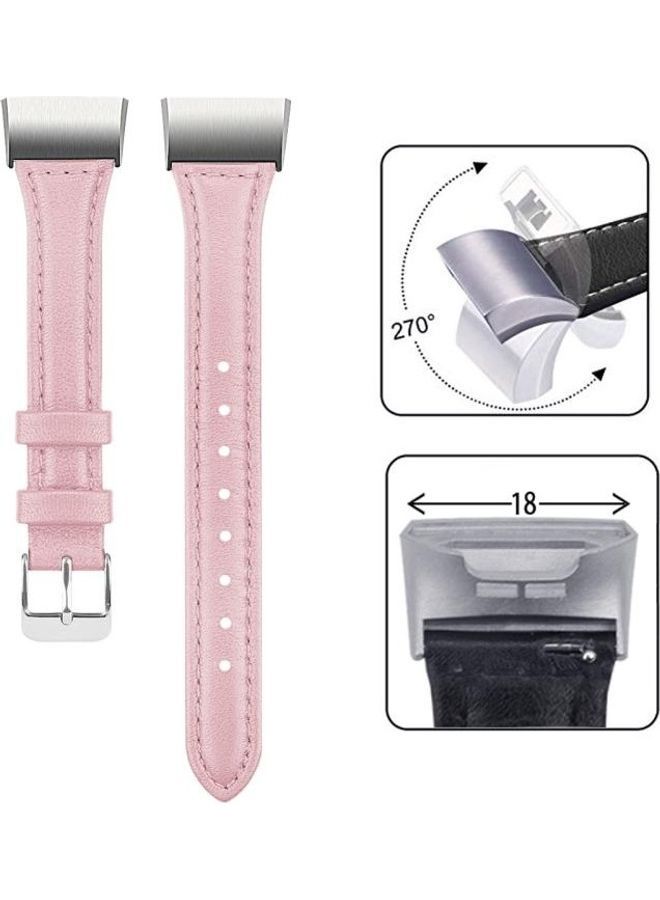 NIBEMINENT Slim Steel Head Leather Strap For Fitbit Charge 3/4 Rose Pink - Image 4