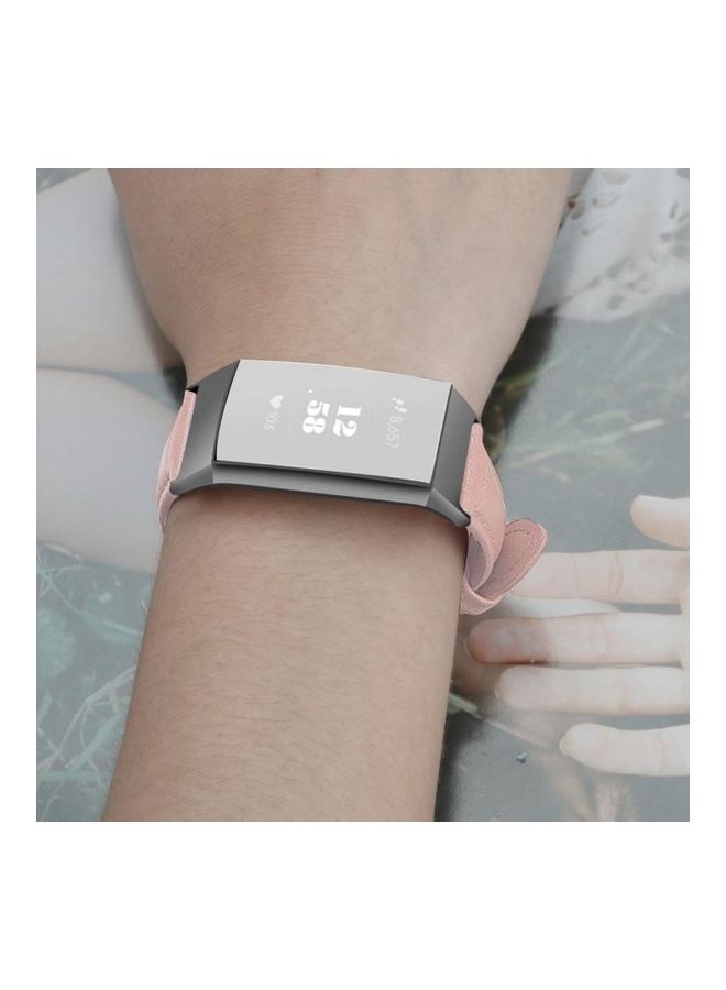 NIBEMINENT Slim Steel Head Leather Strap For Fitbit Charge 3/4 Rose Pink - Image 2