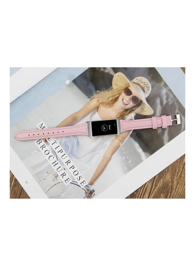 NIBEMINENT Slim Steel Head Leather Strap For Fitbit Charge 3/4 Rose Pink - Image 5