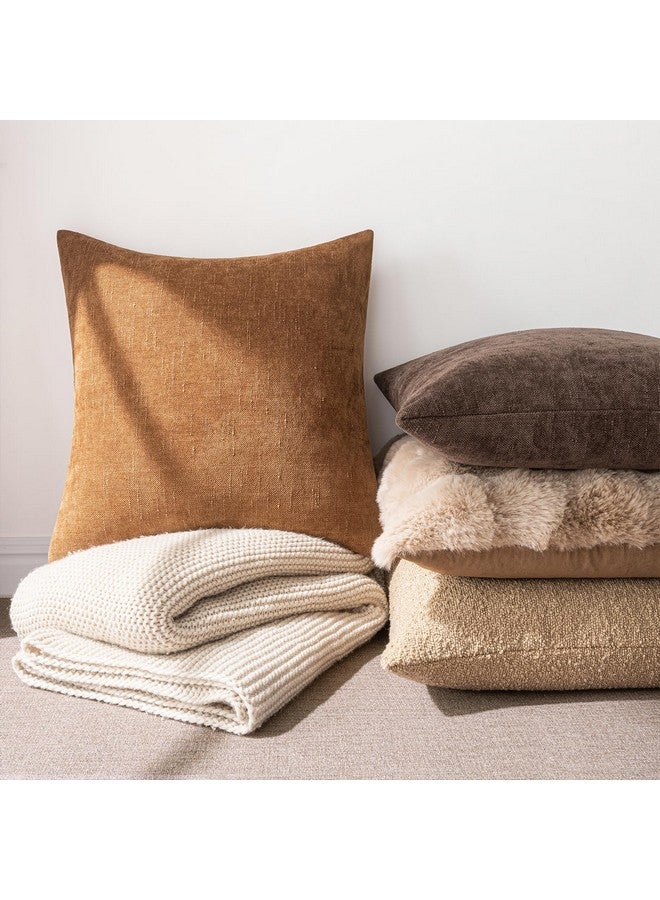 MIULEE MIULEE Pack of 2 Decorative Throw Pillow Covers Soft Chenille Throw Pillows Solid Neutral Farmhouse Textured Cushion Covers for Couch Sofa Bedroom Living Room 20x20 Inch, Brown  - Image 4
