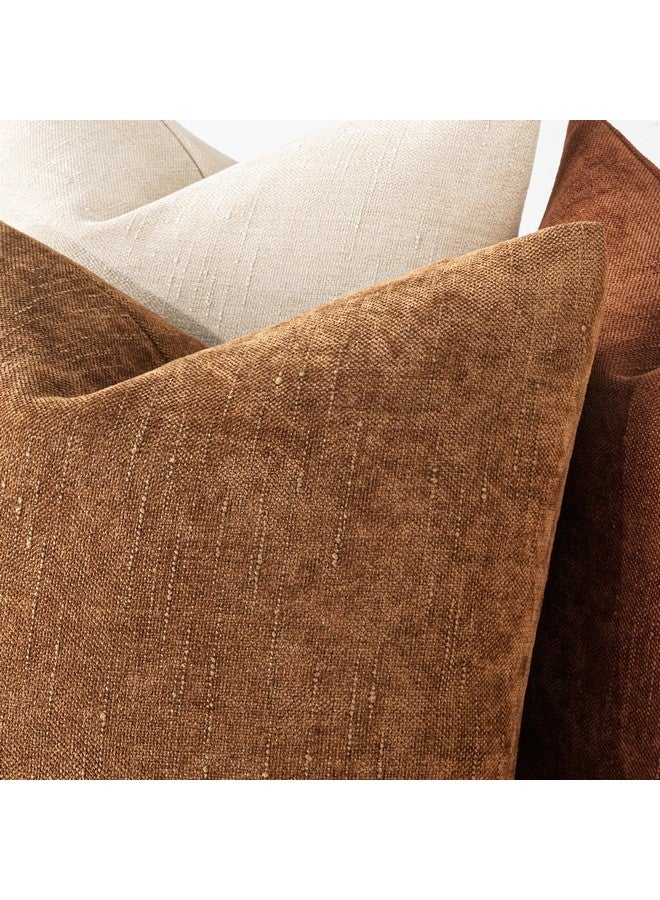 MIULEE MIULEE Pack of 2 Decorative Throw Pillow Covers Soft Chenille Throw Pillows Solid Neutral Farmhouse Textured Cushion Covers for Couch Sofa Bedroom Living Room 20x20 Inch, Brown  - Image 2