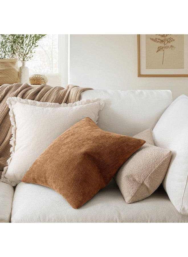 MIULEE MIULEE Pack of 2 Decorative Throw Pillow Covers Soft Chenille Throw Pillows Solid Neutral Farmhouse Textured Cushion Covers for Couch Sofa Bedroom Living Room 20x20 Inch, Brown  - Image 5