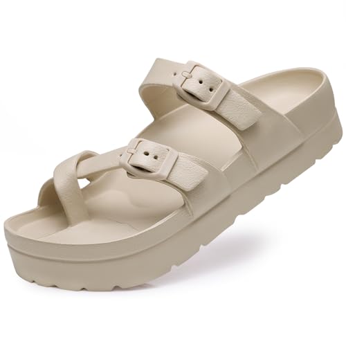 Goosecret Women's Platform Sandals with Arch Support Comfortable Foam Slides Summer Beach Sandals with Adjustable Buckle Nude, 38 - Image 1