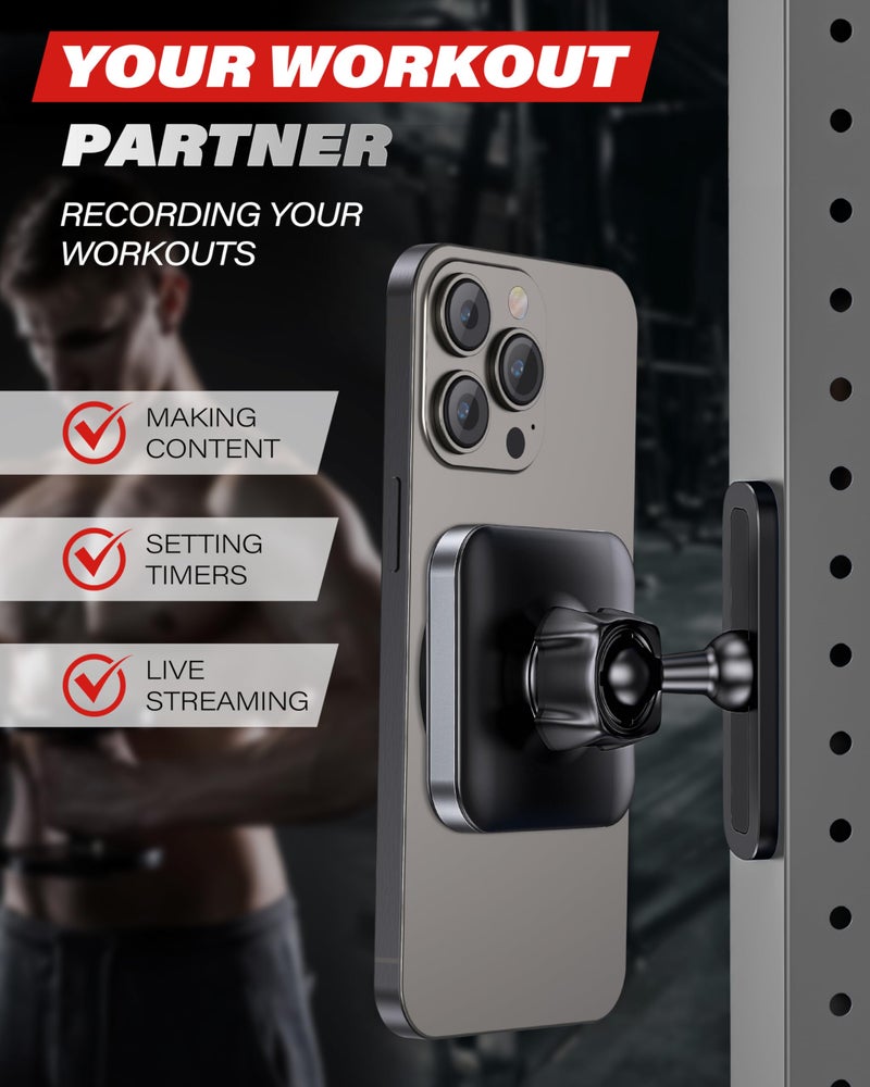A2C Magnetic Phone Holder for Gym, Aluminum Alloy Base Attach to Metal & Non-Metal Surfaces, Gym Phone Mount for MagSafe iPhone 12-17 Series, Ideal Gym Essentials for Workouts Recording - Image 4