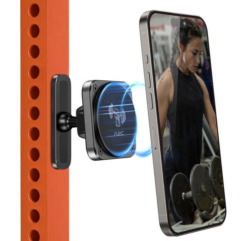 A2C Magnetic Phone Holder for Gym, Aluminum Alloy Base Attach to Metal & Non-Metal Surfaces, Gym Phone Mount for MagSafe iPhone 12-17 Series, Ideal Gym Essentials for Workouts Recording - Image 1