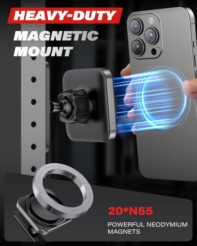 A2C Magnetic Phone Holder for Gym, Aluminum Alloy Base Attach to Metal & Non-Metal Surfaces, Gym Phone Mount for MagSafe iPhone 12-17 Series, Ideal Gym Essentials for Workouts Recording - Image 3