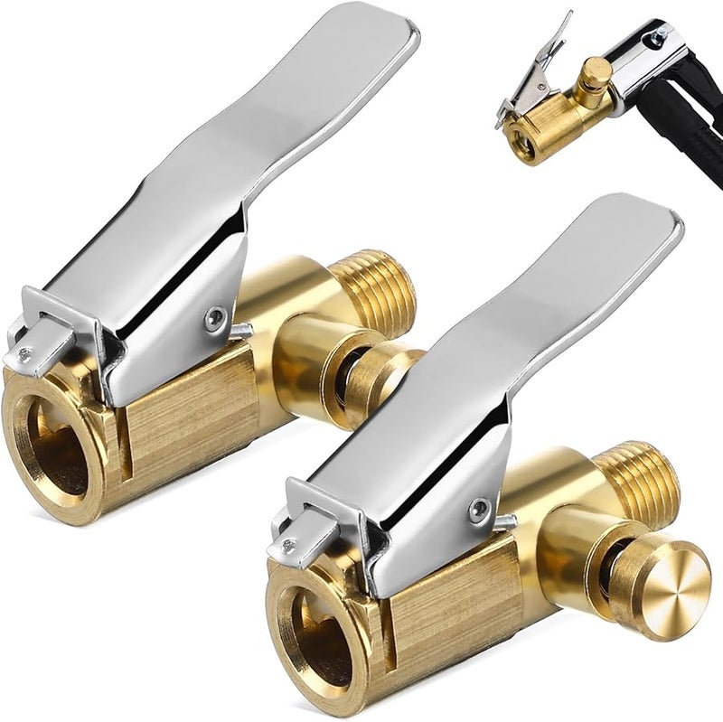 2Pcs Quick Connect Copper Air Chuck Tire Inflator with Locking Clip and Release Button - Image 1