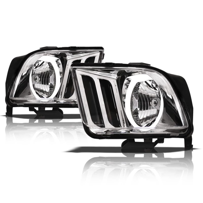 Alpha Owls 8711736 Crystal Headlights With White LED Halo  Chrome Fits 20052009 Ford Mustang Halogen Models