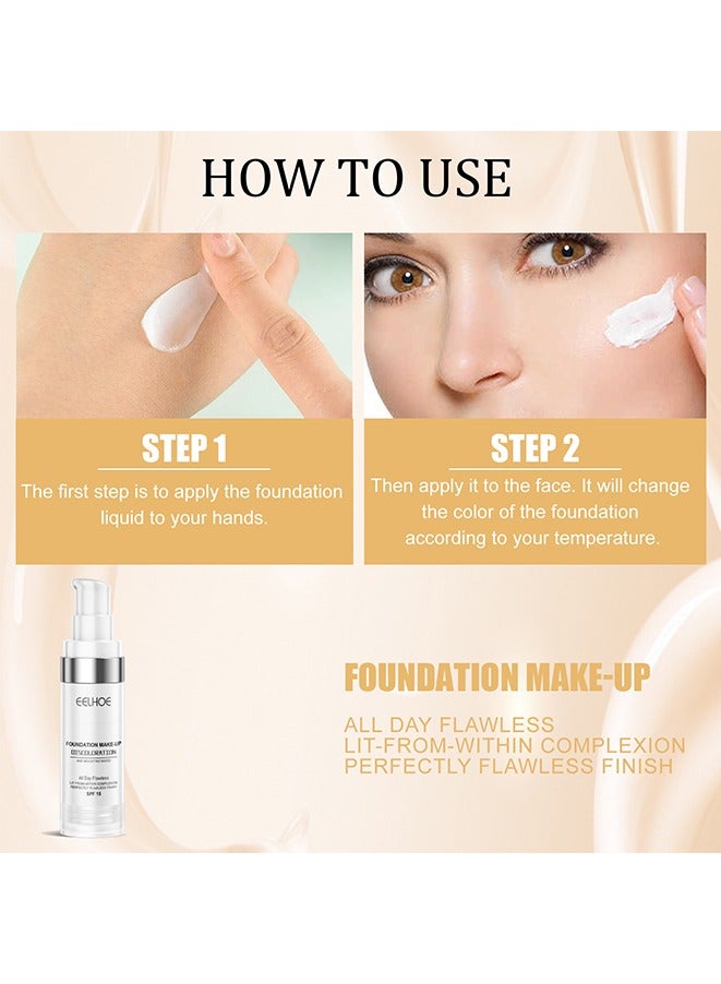 EELHOE كونسيلر سائل يتغير لونه مع أساس مرطب يدوم طويلاً ومقاوم للماء ومقاوم للعرق وخالي من المكياج يضيء لون البشرة - Image 4