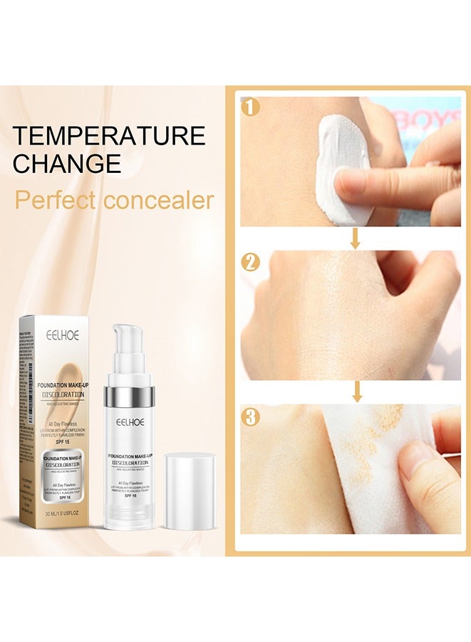 EELHOE كونسيلر سائل يتغير لونه مع أساس مرطب يدوم طويلاً ومقاوم للماء ومقاوم للعرق وخالي من المكياج يضيء لون البشرة - Image 5
