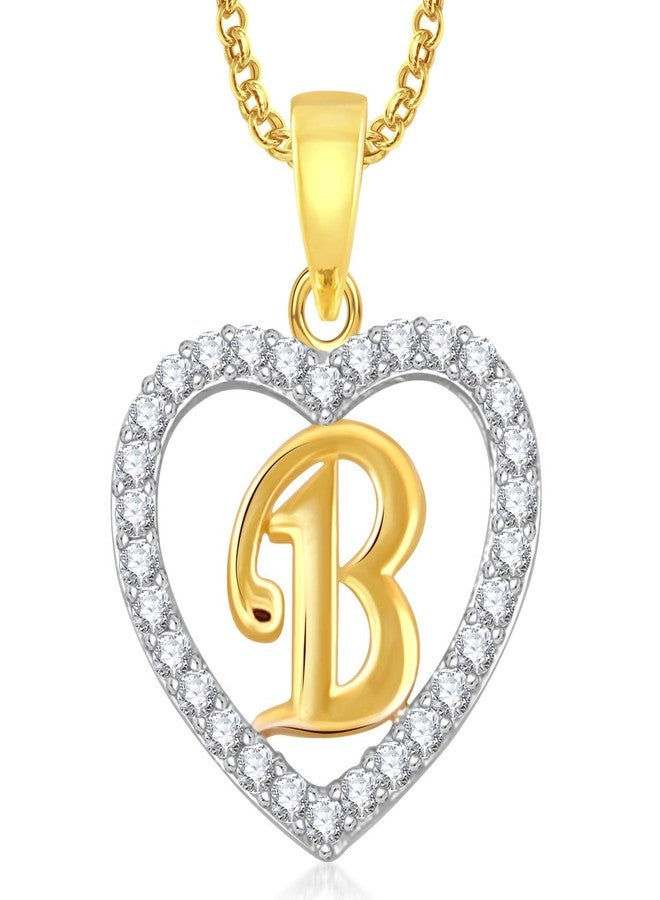 Amaal Jewellery Valentine Gifts Gold American Diamond Heart Alphabet Letter 'B' Necklace Pendant for Women Girls Girlfriend Boys Men with Chain PS0397