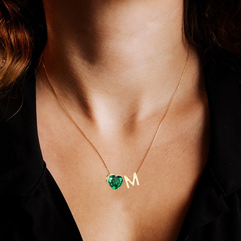 Esrial Heart Birthstone Initial Necklace for Women Girls,14K Gold Plated Heart Letter A-Z Necklace Dainty Birthday Trendy Jewelry Gifts for Women Girls Daughter(October,Initial A) - Image 3