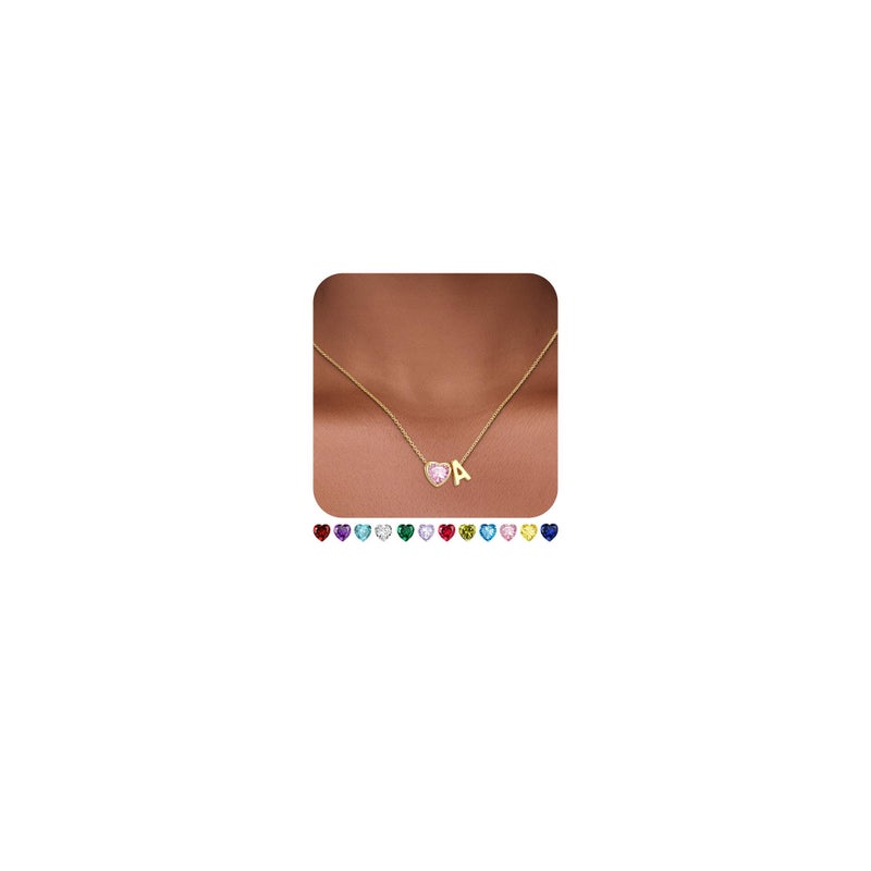 Esrial Heart Birthstone Initial Necklace for Women Girls,14K Gold Plated Heart Letter A-Z Necklace Dainty Birthday Trendy Jewelry Gifts for Women Girls Daughter(October,Initial A) - Image 1