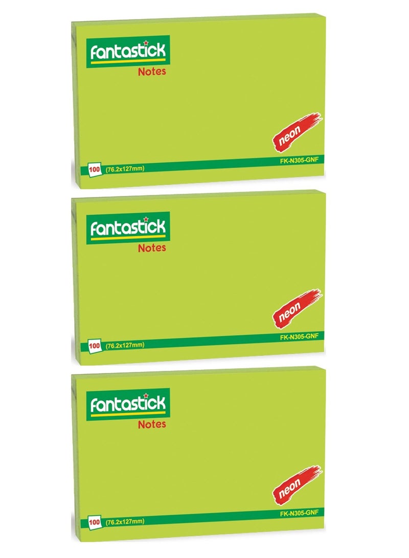 Fantastick 3-Piece Sticky Notes 3x5 Inch Size Green - Image 1