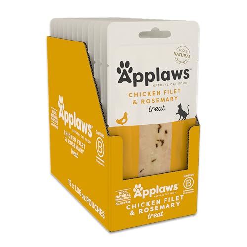Applaws Natural Cat Treats, Grain-Free, High-Protein Whole Chicken & Rosemary Loins, Single-Ingredient Healthy Snack for Cats (12 x 1.06 oz Loins) - Image 1