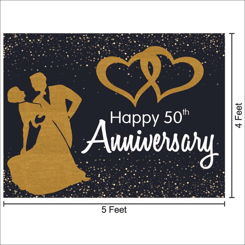 Party Baazaar Happy 50th Anniversary Backdrop | Wedding Anniversary Decorations Item | Love Theme Decoration (Pack of 1, Multi Color, 5x4 Feet) - Image 3