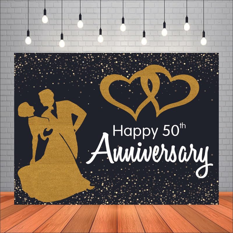 Party Baazaar Happy 50th Anniversary Backdrop | Wedding Anniversary Decorations Item | Love Theme Decoration (Pack of 1, Multi Color, 5x4 Feet) - Image 1
