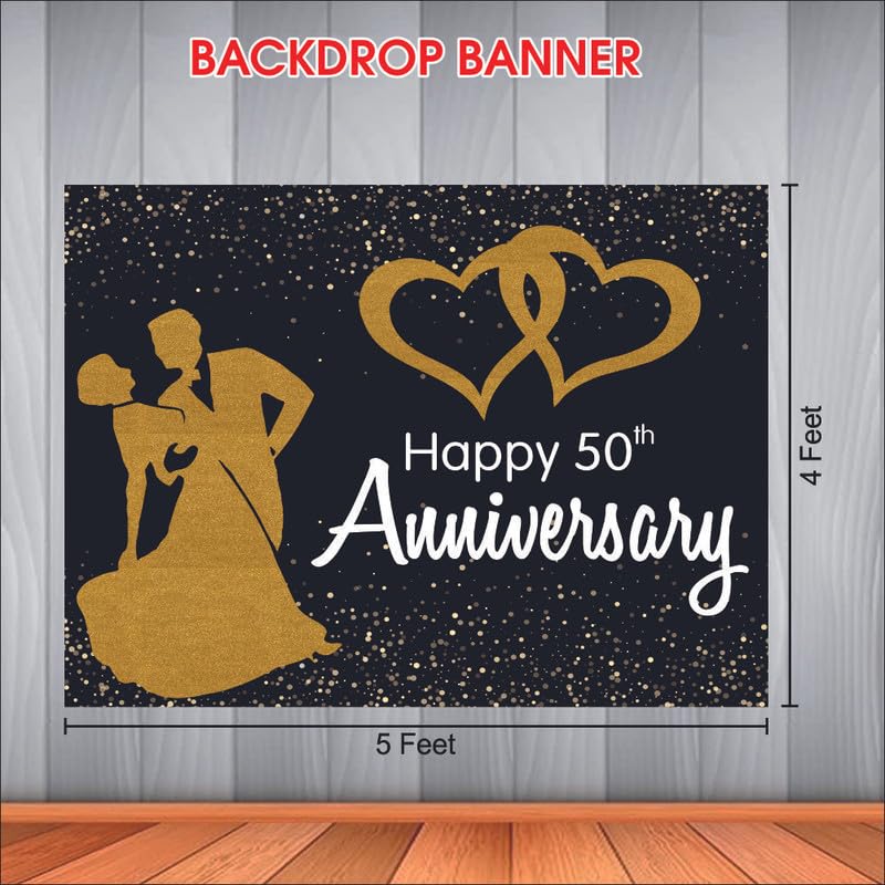 Party Baazaar Happy 50th Anniversary Backdrop | Wedding Anniversary Decorations Item | Love Theme Decoration (Pack of 1, Multi Color, 5x4 Feet) - Image 4