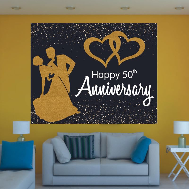 Party Baazaar Happy 50th Anniversary Backdrop | Wedding Anniversary Decorations Item | Love Theme Decoration (Pack of 1, Multi Color, 5x4 Feet) - Image 2