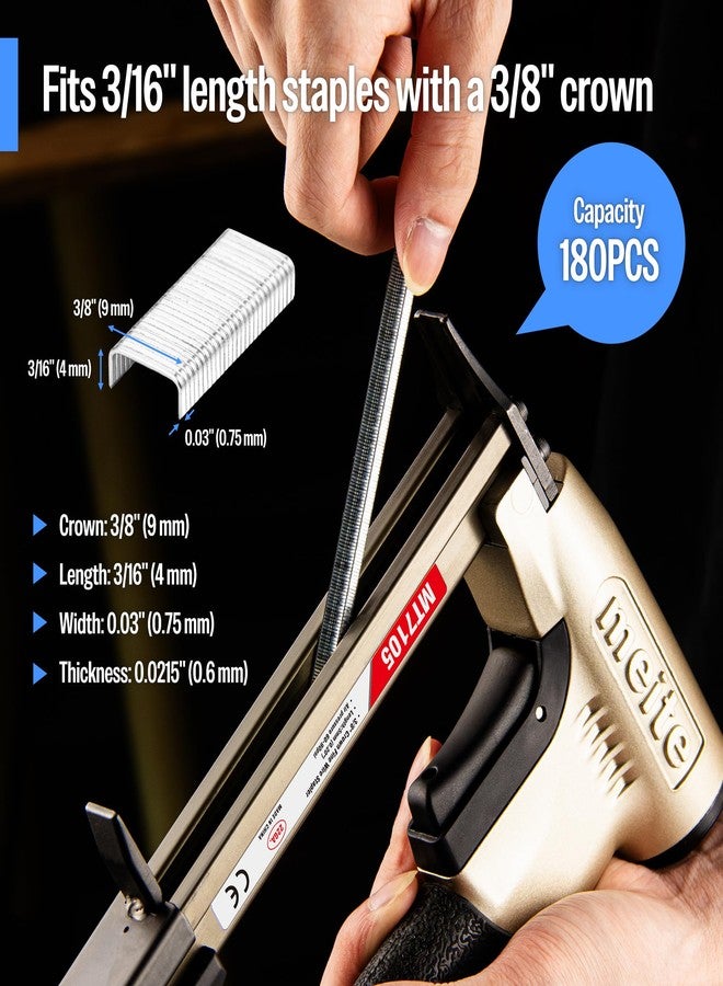 meite Pneumatic Upholstery Stapler, Accepts 22 Gauge 3/8-Inch Crown (71 Type) 3/16-Inch Leg Length Staples, Fine Wire Tool for Upholstery, Woodworking (Model MT7105) - Image 3