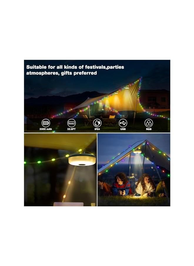 The Bros Camping String Lights 32.8ft, Warm and Colorful LED Camp Lights with 8 Modes Waterproof IP44 Rechargeable Outdoor Hanging Lamps for Hiking Tenting Yard Patio Party Decorations (10M)  - Image 5
