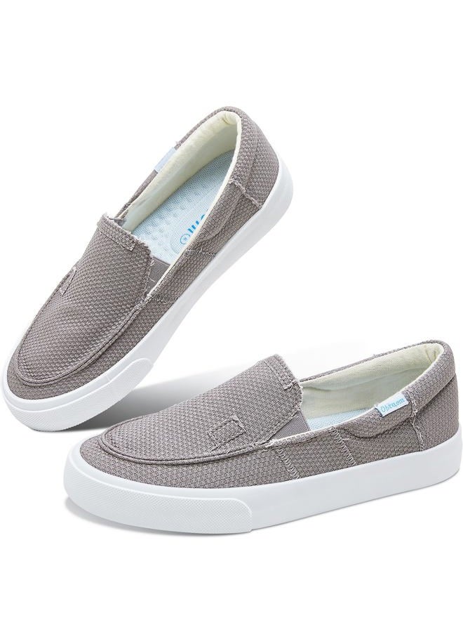 Obtaom Slip On Shoes Canvas Slip On Sneakers Comfy Arch Support Flats Casual Canvas Fashion Sneaker(Grey,11 Women/9 Men) - Image 1