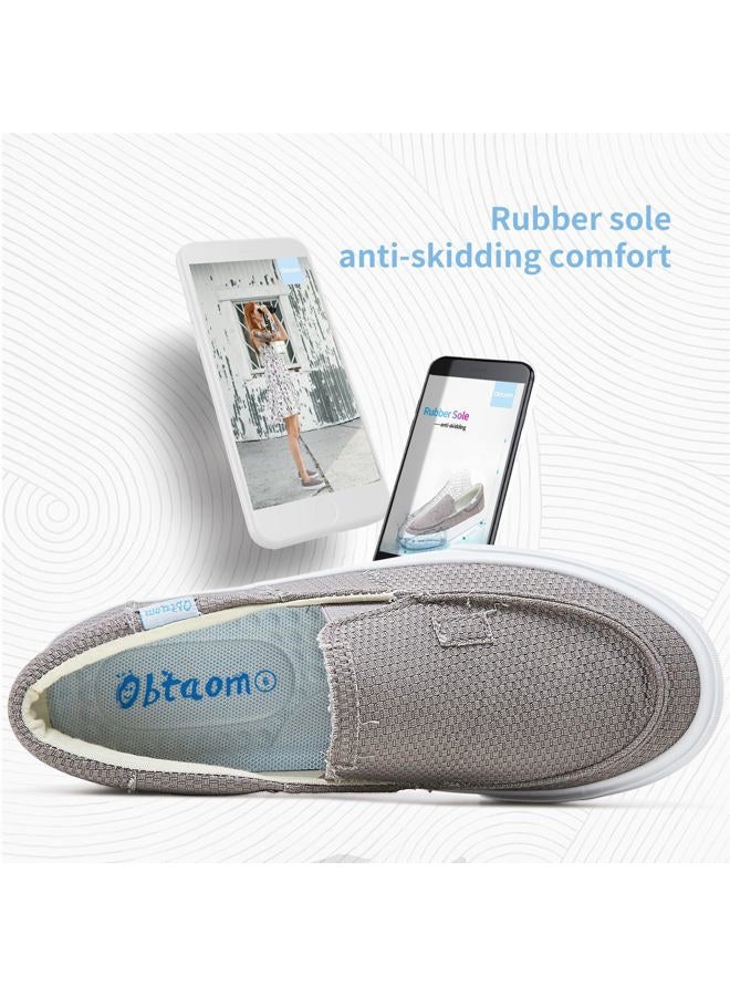 Obtaom Slip On Shoes Canvas Slip On Sneakers Comfy Arch Support Flats Casual Canvas Fashion Sneaker(Grey,11 Women/9 Men) - Image 4