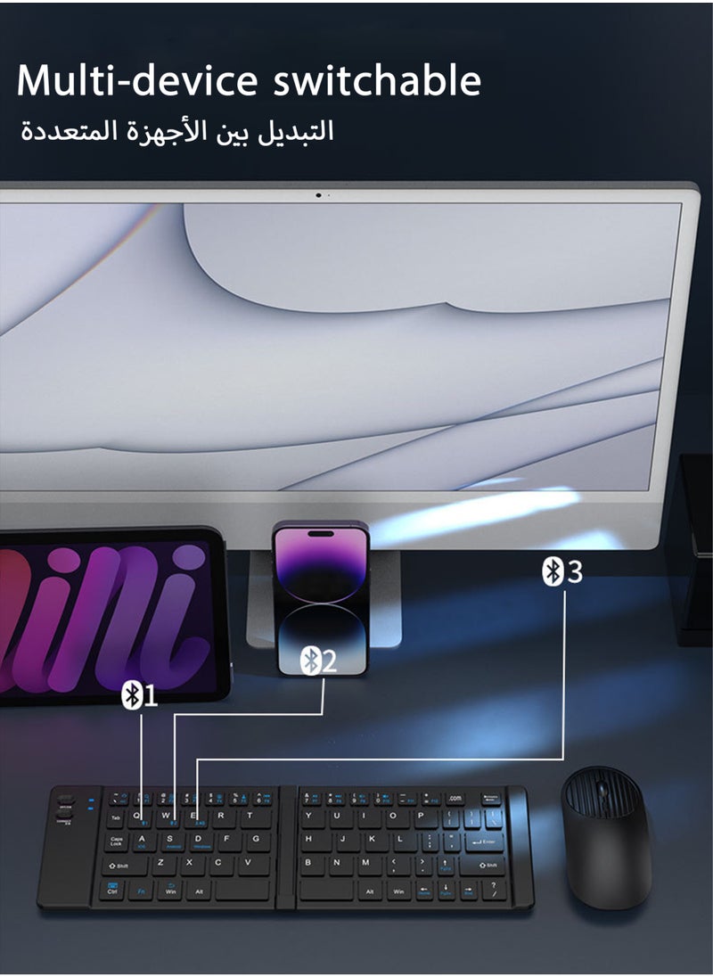 Jourvent Ultra-Thin Foldable 3-Mode Rechargeable Keyboard & Mouse Set, Silent Mini Design, Ergonomic, Compatible with Tablets, Smartphones, and Laptops  - Image 3