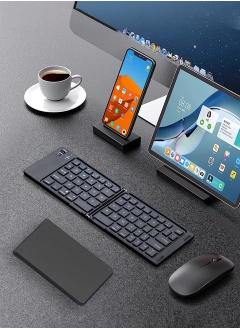 Ultra-Thin Foldable 3-Mode Rechargeable Keyboard & Mouse Set, Silent Mini Design, Ergonomic, Compatible with Tablets, Smartphones, and Laptops