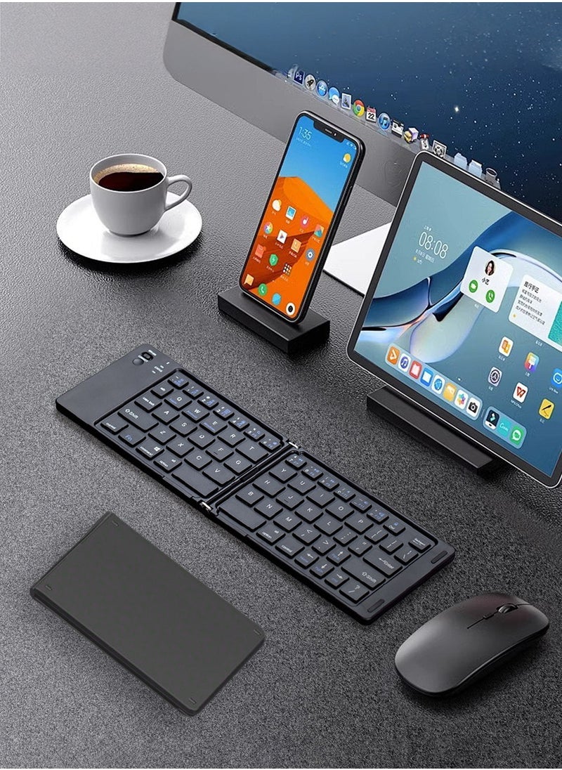 Jourvent Ultra-Thin Foldable 3-Mode Rechargeable Keyboard & Mouse Set, Silent Mini Design, Ergonomic, Compatible with Tablets, Smartphones, and Laptops  - Image 1