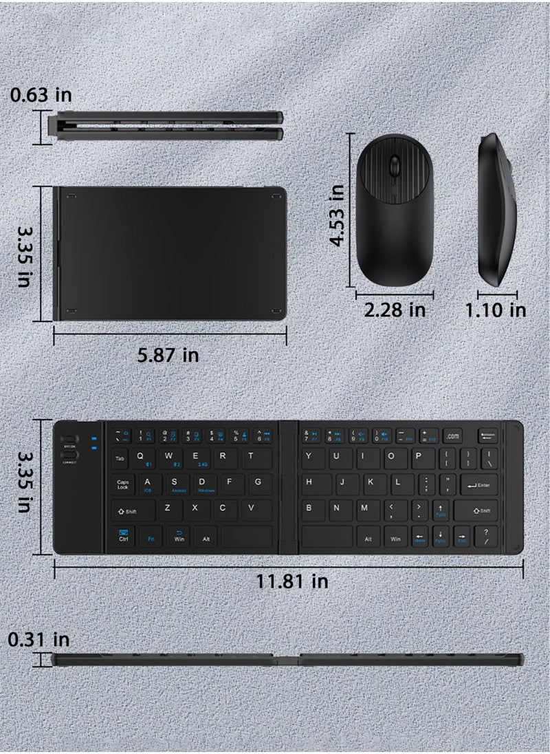 Ultra-Thin Foldable 3-Mode Rechargeable Keyboard & Mouse Set, Silent Mini Design, Ergonomic, Compatible with Tablets, Smartphones, and Laptops