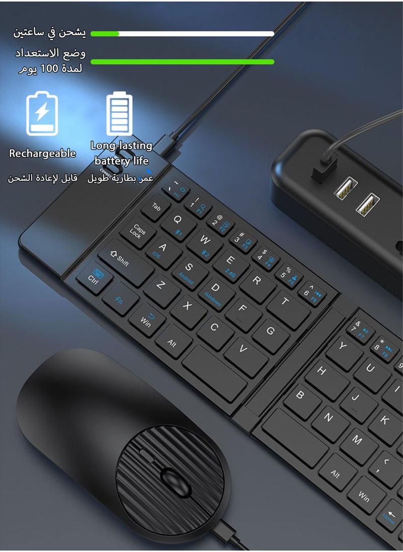 Jourvent Ultra-Thin Foldable 3-Mode Rechargeable Keyboard & Mouse Set, Silent Mini Design, Ergonomic, Compatible with Tablets, Smartphones, and Laptops  - Image 5