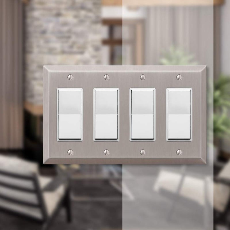 Amerelle 163R4Bn Century Quadruple Rocker Steel Wallplate In Brushed Nickel - Image 3