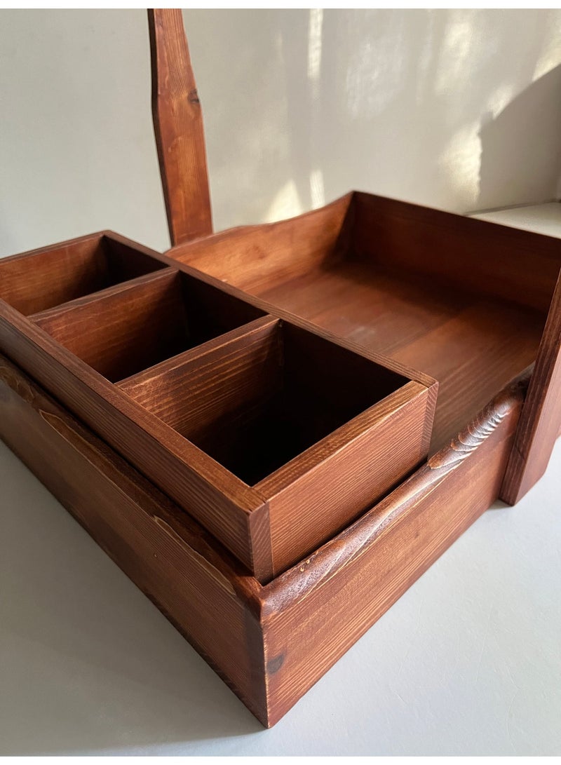 Wooden Kitchen Organizer Caddy with Handle – Multi-Purpose Countertop Storage for Cutlery | Utensil Holder - Image 3