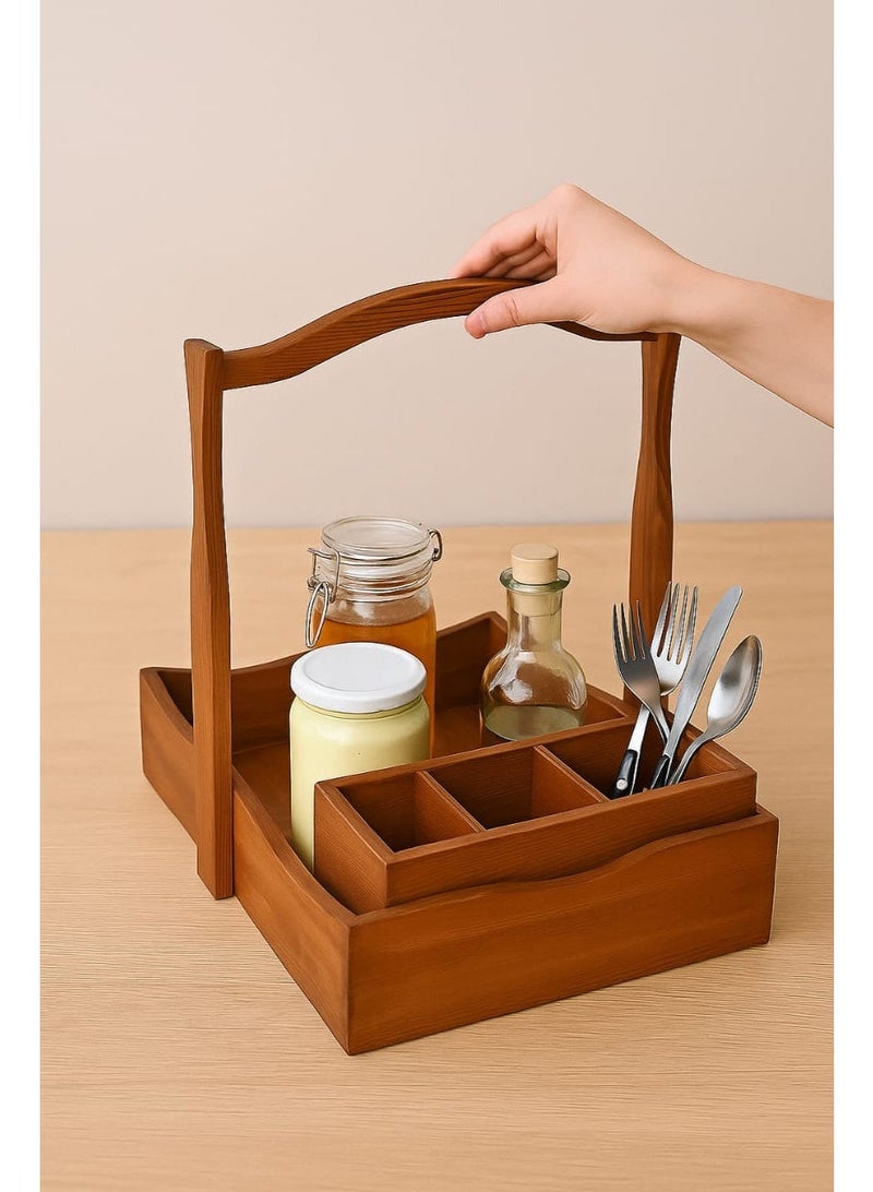 Wooden Kitchen Organizer Caddy with Handle – Multi-Purpose Countertop Storage for Cutlery | Utensil Holder - Image 1