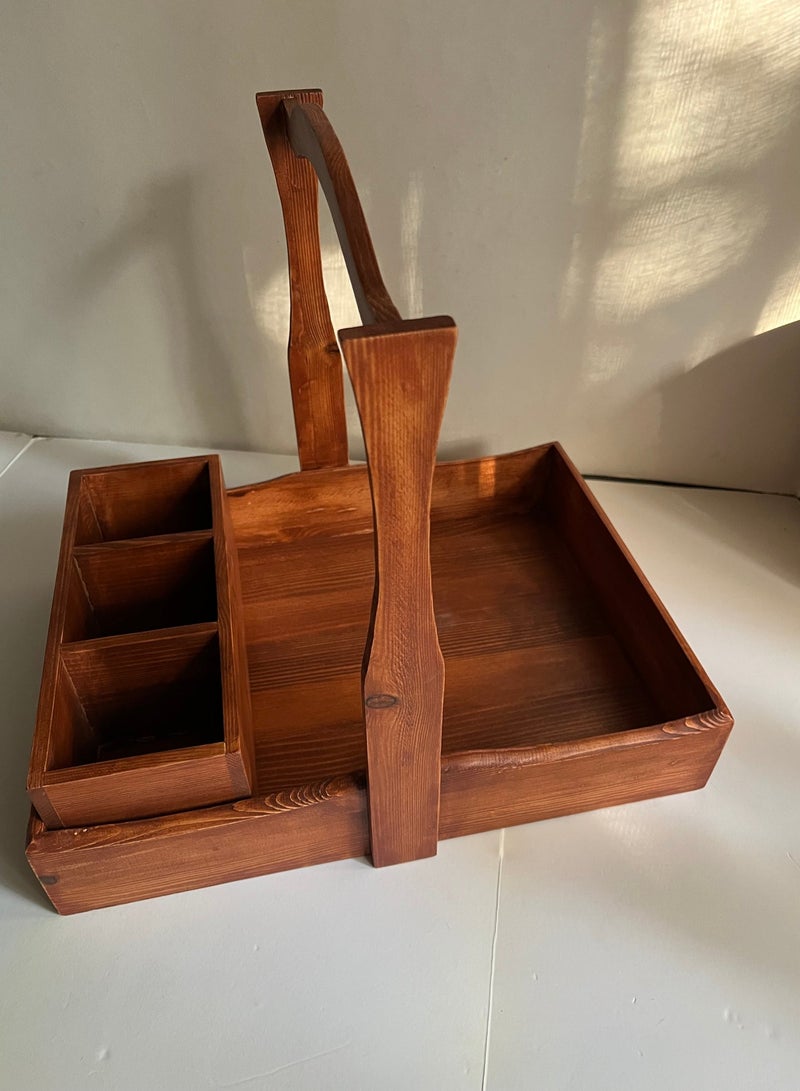 Wooden Kitchen Organizer Caddy with Handle – Multi-Purpose Countertop Storage for Cutlery | Utensil Holder - Image 4
