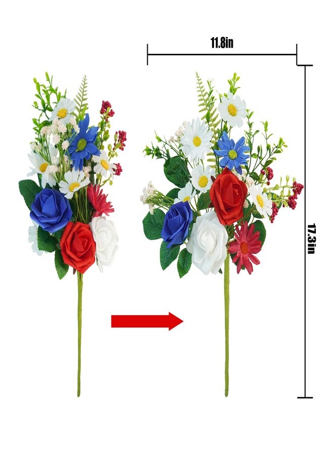 Ruidazon 8 Bundles Patriotic Artificial Flowers, 4th of July Red White and Blue Flowers Patriotic Silk Rose Floral Arrangement for 4th of July Decorations Memorial Day Centerpieces Home - Image 3