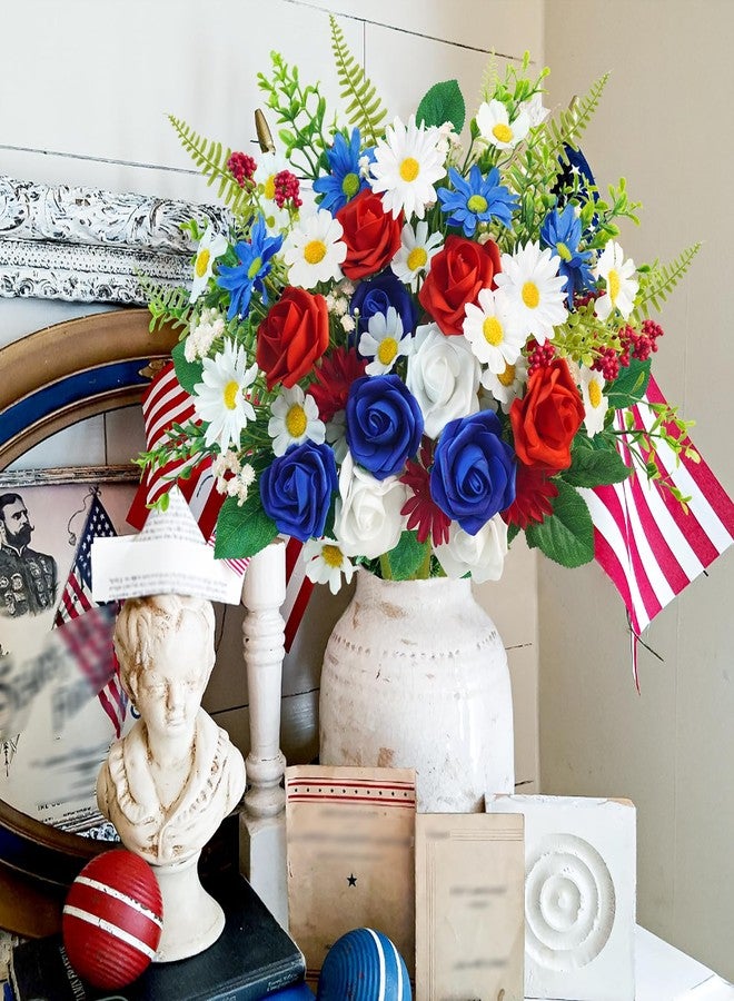 Ruidazon 8 Bundles Patriotic Artificial Flowers, 4th of July Red White and Blue Flowers Patriotic Silk Rose Floral Arrangement for 4th of July Decorations Memorial Day Centerpieces Home - Image 2